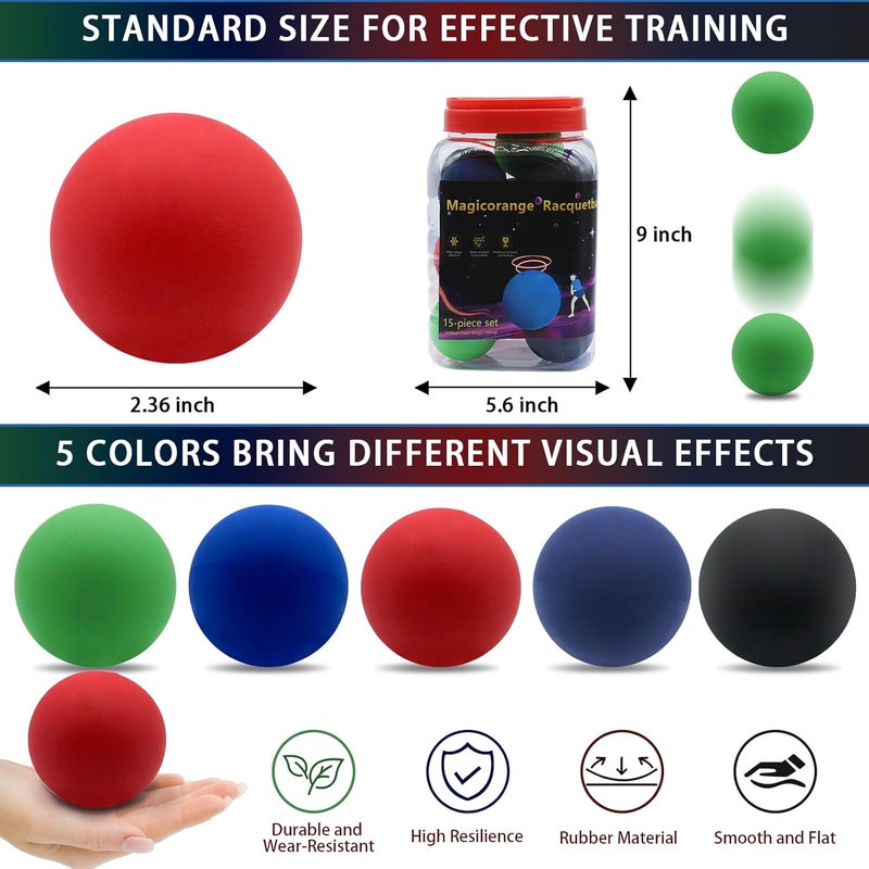 Magicorange 15 Pack Racquetball Multi Colored Racquetballs High Bounce Rubber Racquetballs - Image 2